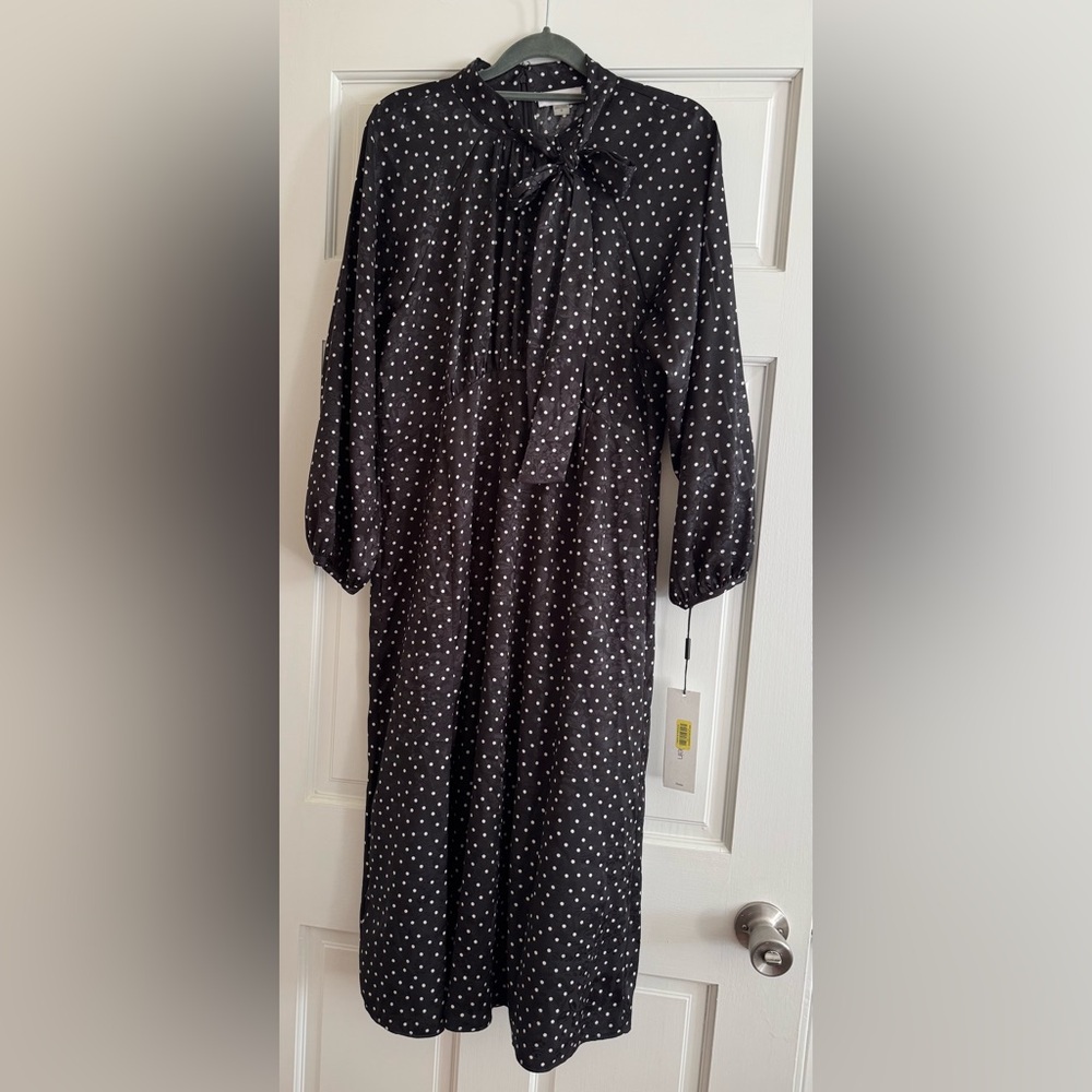 Calvin Klein Polka Dot Lace Satin Black Dress, 12